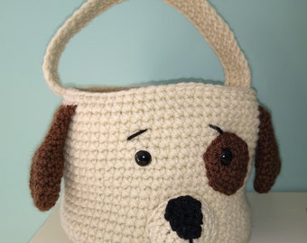 panier au crochet, motif chiot