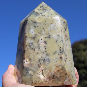 Dendritic Green Opal Tower with Druzy  | Green Opal | Dendrites | Druse