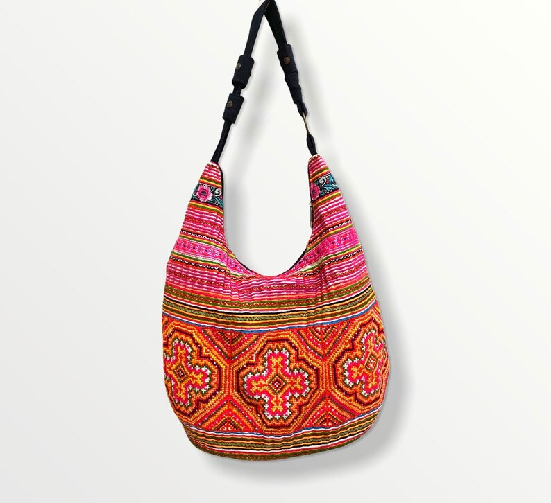 Hmong Brocade Bag Ethnic tribal bag boho purse for women Pink