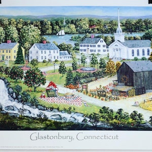 Glastonbury Connecticut, folk art . folk art prints ,poster prints, wall decor , home decor ,