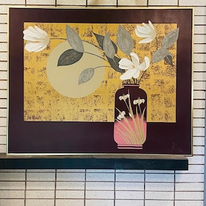 Vintage  painting, White Blossoms, by Lee Reynolds. Brushed brass frame 50 x 40
