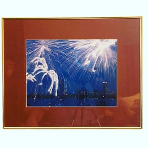 Vtg Serigraph 4th of July Countdown. Matted, glass framed. 20 x 16