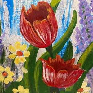 Original painting, Tulips, wall decor , signed , 11 x14