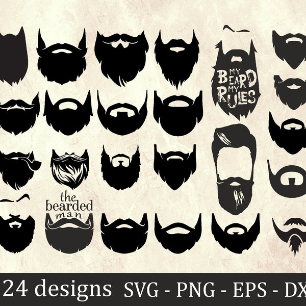 Beard svg bundle, Long beard svg, Beard clilpart, Hipster svg bundle, Hipster clipart, Cut files, Silhouette, tshirt transfer, png, dxf, eps