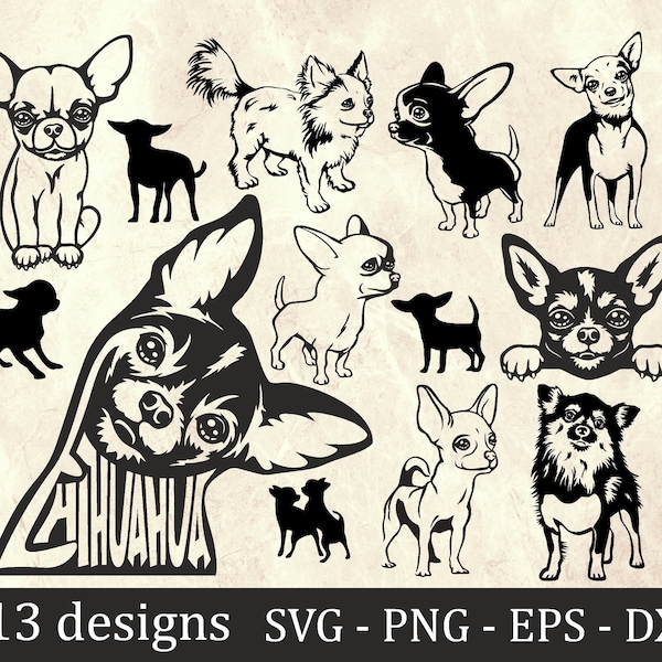 Chihuahua SVG bundle, dog svg cricut, cute animal face, dog digital portrait, puppy clipart pet, Chihuahua Silhouette, Chihuahua Vector dxf