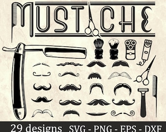 Mustache bundle SVG, Barber bunlde, Mustache dxf, Mustache png, Mustache eps, Mustache vector, Mustache cut files, Mustache clipart, Facial