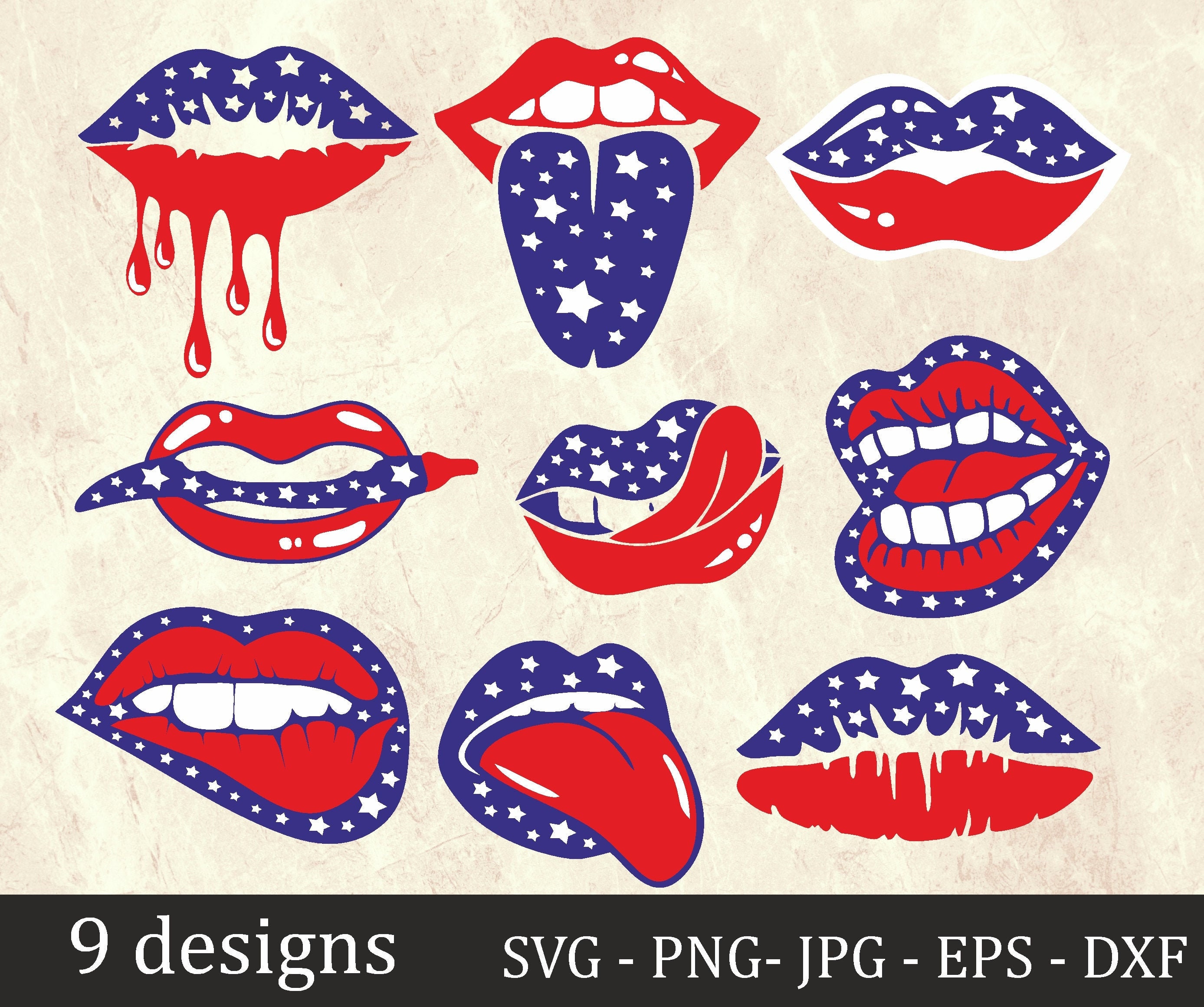 Lip lips american flag svg clipart cut files silhouette cameo