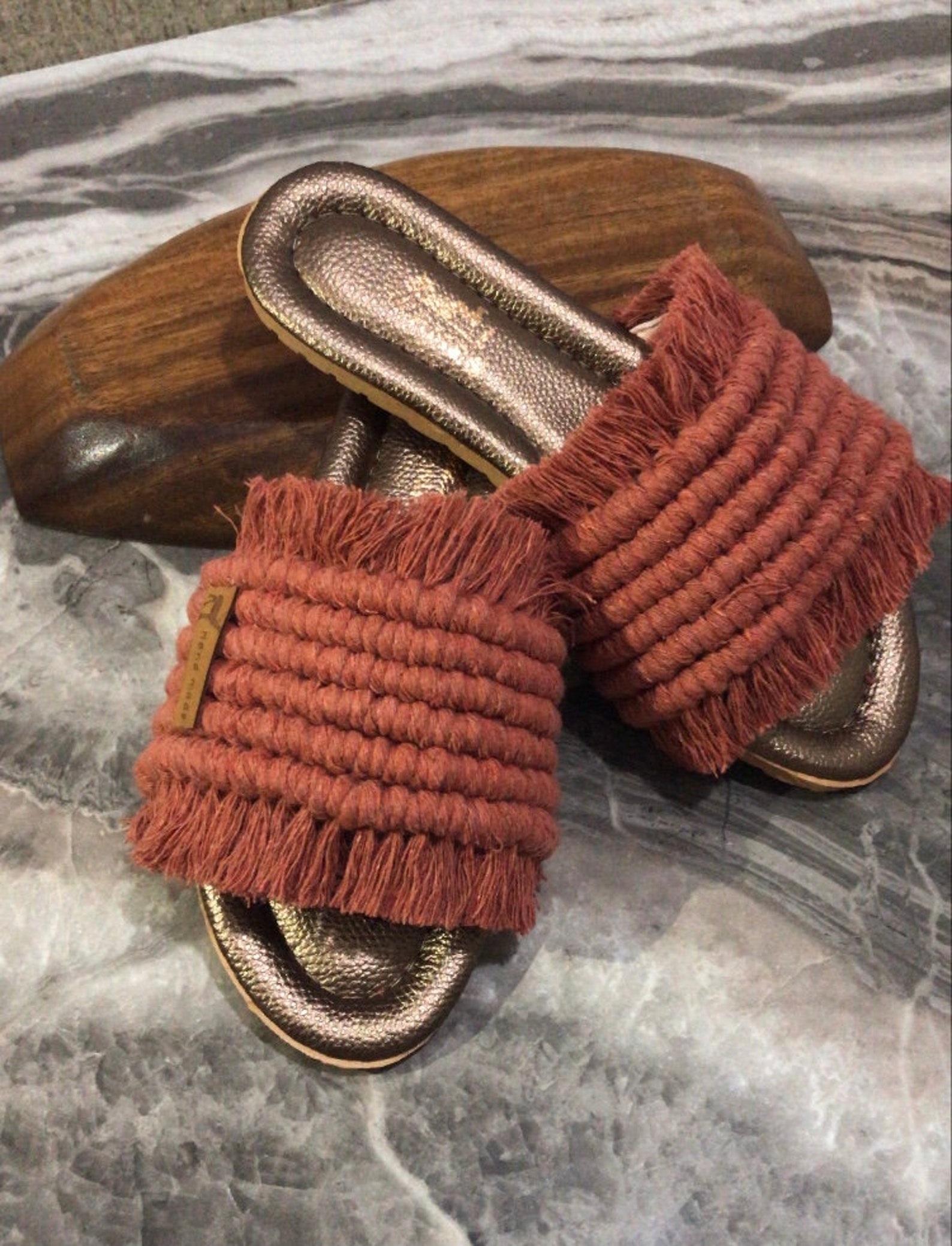 Brown macrame slippers for summer and vacation fashion | Etsy