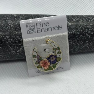 その他 all Vintage Signed Fish & Crown Cloisonné Horseshoe and Flowers Brooch