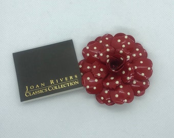 Classic Joan Rivers Red & White Polka Dot Large Flower Brooch Pin