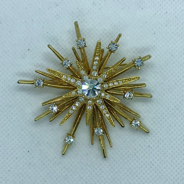 Vintage Signed Avon Shimmering Rhinestone  Starburst brooch