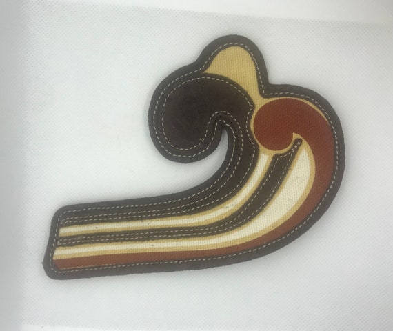 Large Miu Miu Brown Leather Textile Wave Brooch Retro Style
