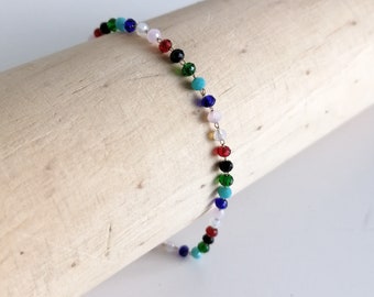 All Seasons Bracelet, Colorful Tiny Beaded Bracelet, Delicate Stacking Bracelet, Everyday Minimalist Women Jewelry, Multicolor Crystal Beads