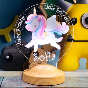 Einhorn Custom Nachtlicht, süßes Einhorn Geschenk für kleines Mädchen, Einhorn Kinderzimmer Dekor, Geschenk für Kinder, Geburtstagsgeschenk, personalisierte Led Lampe