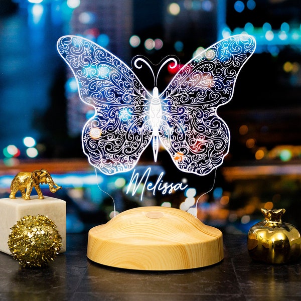 Veilleuse papillon personnalisée, veilleuse personnalisée avec nom, cadeau pour nièce, cadeaux maman, cadeau tante, cadeau pour soirée à thème papillon