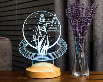 Justice Scales, Attorney Lamp, Lawyer Sign, 3D Lamp, Custom Nightlight, Personalized, Custom Made,  Mother's Day Gift, Gift For Prosecutor