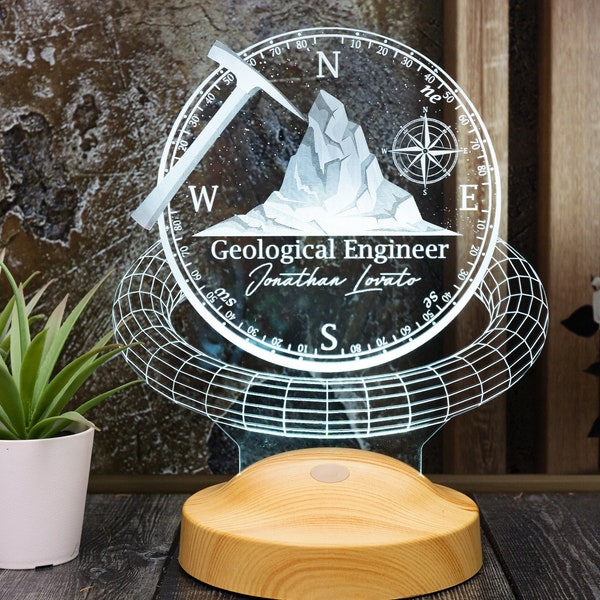 Geologist Gift Personalized 3D Lamp, Gift for Geological Engineer, Geophysicist Gift, Customized Gifts for Geographer, Geology Gifts