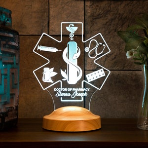 Cadeau de remise des diplômes de pharmacien, cadeau de docteur en pharmacie, cadeau de remise de diplôme de technicien en pharmacie, lampe LED personnalisée de docteur en pharmacie