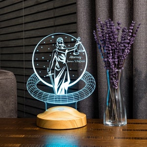 Balanzas de justicia, Lámpara de abogado, Letrero de abogado, Lámpara 3D, Luz nocturna personalizada, Personalizado, Hecho a medida, Regalo del Día de la Madre, Regalo para fiscal imagen 1