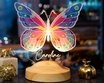 Personalized Night Light with Butterfly, Butterfly Gifts, Nursery Decor, Custom Name Led Night, Kids Room Decor, Personalized Gifts for Kids