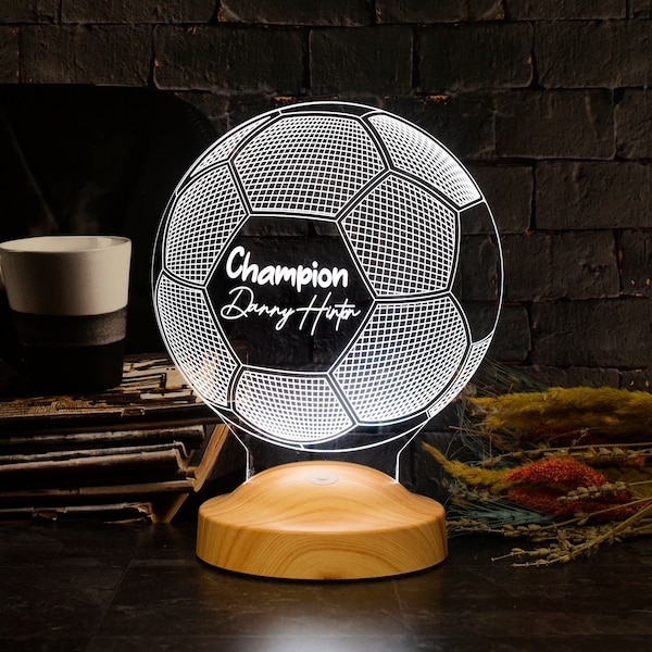Personalisierte 3D Fußball-LED-Lampe, Team-Vorlage, anpassbares Fußballfangeschenk - Nachtlicht mit Name und Trikotnummer - Einzigartiges Fußball-Dekor
