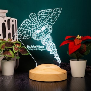 Medicine Symbol as a 3D Lamp, Gift for Doctor, Custom Thank You Gift for Doctor, Personalized Gift, Gift for Clinic, Graduation Gifts