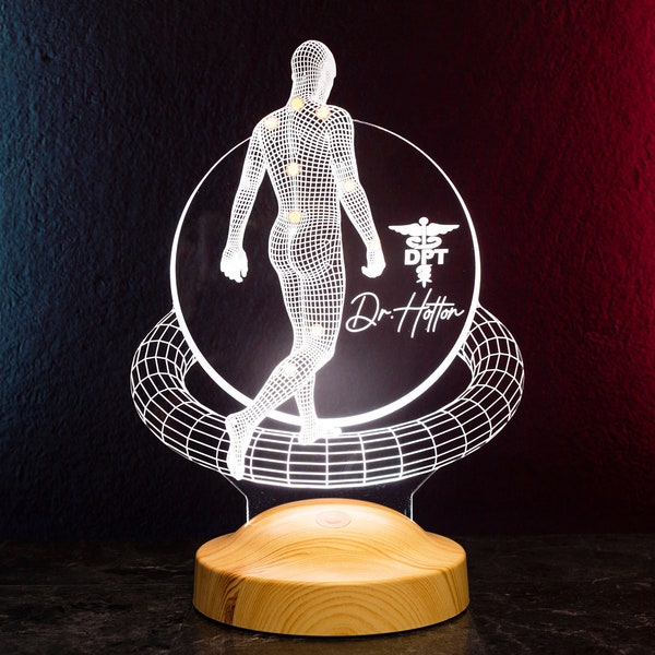 Physiotherapeuten 3D Led Lampe, Personalisiertes Geschenk für Physiotherapeuten, Doktor der Physiotherapie, Abschlussgeschenk, Assistent