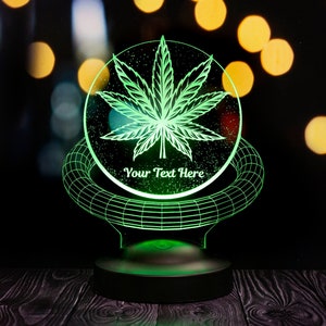 Cannabiscadeau Gepersonaliseerde 3D-lamp, cannabisblad, cannabisaccessoires voor kamerinrichting, aangepast cadeau kleurveranderende nachtlampje