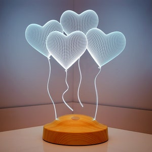 Personalized Valentines Gift for Her, 3D Flying Hearts Led Lamp, illusion Light, Heart Figure Custom Night Light, Gift for Mom, Couples Gift