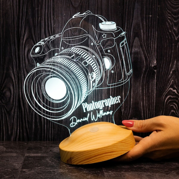 Photographer Gift Camera Led Lamp, 3D Illusion Lamp, Night Light for Photography Lover, Desk Lamp, Table Lamp, Graduation Gift for Her