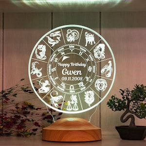 Astrologia Nocna Lampka, Kalendarzowa Lampa Zodiaku, Prezent Astrologiczny, Spersonalizowane Prezenty dla Miłośników Astrologii, Horoskop Znaku Zodiakalnego, Leo Socirpio Virgo