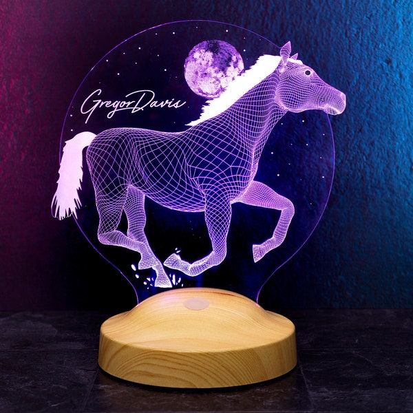 Horse 3D LED Lamp, Gift for Horse Lovers, Horse Art, Horseman Gifts, Table Lamp, Colorful Shining Night Light, Home and Office Decor