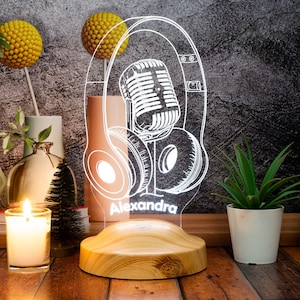 Custom 3D Microphone and Headphone Lamp, Personalized Mic and Headset Night Light, Unique Musician Gift, Music Lover&#39;s Custom 3D LED Lamp