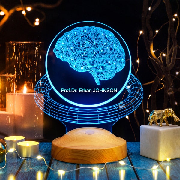Lampe cerveau 3D, cadeau personnalisé pour neurologue, neuropathe, psychologue scolaire, étudiant en psychologie, parfaite pour le bureau d'une clinique de neurologie