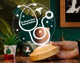 Gepersonaliseerde stethoscoop 3D ledlamp, dokterscadeau, decor dokterspraktijk, afstudeercadeau, medisch student cadeau, cadeau voor dokter