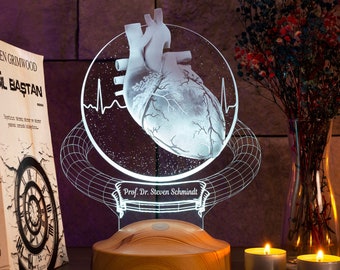 Lampada 3D personalizzata per cardiochirurgo, regalo per cardiologo, regalo medico unico per specialista del cuore, regali personalizzati per cardiologo, cardio toracico