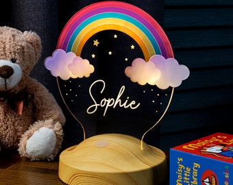 Rainbow Night Light Personalized, Nursery Room Bedside Lamp, Color Changing Light with Kid Name, Room Decor Girl, Best Birthday Gift Child