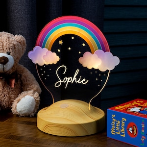 Rainbow Night Light Personalized, Nursery Room Bedside Lamp, Color Changing Light with Kid Name, Room Decor Girl, Best Birthday Gift Child