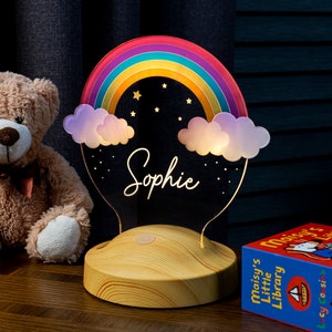 Rainbow Night Light Personalized, Nursery Room Bedside Lamp, Color Changing Light with Kid Name, Room Decor Girl, Best Birthday Gift Child