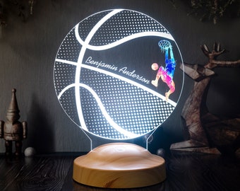 バスケットボール装飾3Dランプ、バスケットボール選手、コーチ、ファンへのギフト、名前入りカスタムバスケットボール、パーソナライズナイトライト、トロフィー