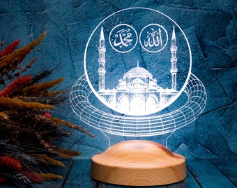 RELIGIOUS NIGHT LIGHT, Islamic Lamp, Allah Muhammad Names 3D Led Lamp Gift For Muslims, Islamic Room Decor, Color Changing Bedside Lamp