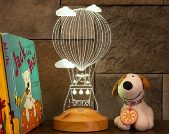 Cute Sheep Night Light for Kids Bedroom, Personalized 3D Lamp with Sheep in a Hot Air Balloon, Nursery Room Decor, Gift For Little Baby Girl