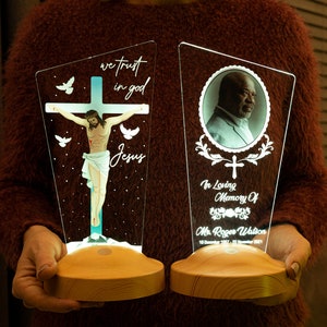 Gepersonaliseerde herdenkingsbegrafenis gebedskaart, modern begrafenislicht, foto Memorial led-lamp, in Loving Memory Herdenkingslicht, verlies van geschenk