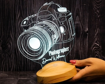 Photographer Gift Camera Led Lamp, 3D Illusion Lamp, Night Light for Photography Lover, Desk Lamp, Table Lamp, Graduation Gift for Her