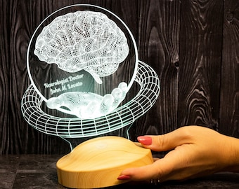 Hand Holding Brain Lamp, Personalized Gift for Neurologist, Neuropathist, School Psychologist, Psychology Student, Perfect for Neurology Doc