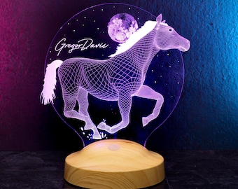 Lampe LED 3D cheval, cadeau pour les amateurs de chevaux, art équestre, cadeaux pour cavaliers, lampe de table, veilleuse colorée brillante, décoration de maison et de bureau