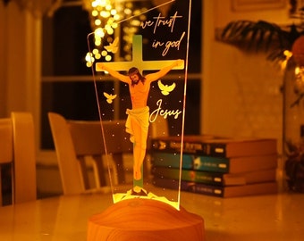 Gift for Religious Friends| Customize Christian Lamp Gift| Led Light for Prayer| Trust in God| Acrylic Glass Cross| Christian Gift for Woman