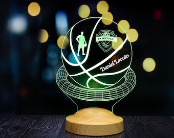 Lámpara 3D personalizada de baloncesto, Baloncesto personalizado con nombre, Luz nocturna personalizada, Lámpara de escritorio para jugador de baloncesto, Trofeo de baloncesto