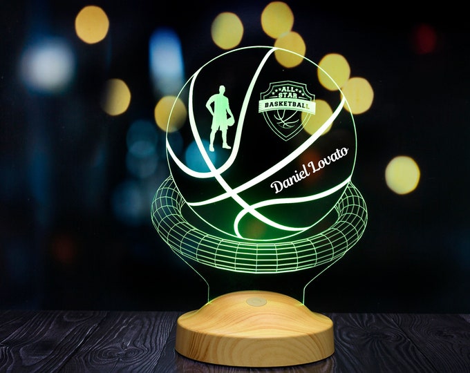 Lampe 3D personnalisée de basket-ball, Ballon de basket personnalisé avec nom, Veilleuse personnalisée, Lampe de bureau pour joueur de basket-ball, Trophée de basket-ball