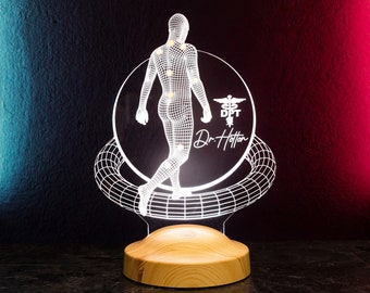 Lampe 3D personnalisée pour kinésithérapeute, cadeau de remise des diplômes de docteur en physiothérapie, remise des diplômes de DPT, docteur en physiothérapie, cadeau d'assistant